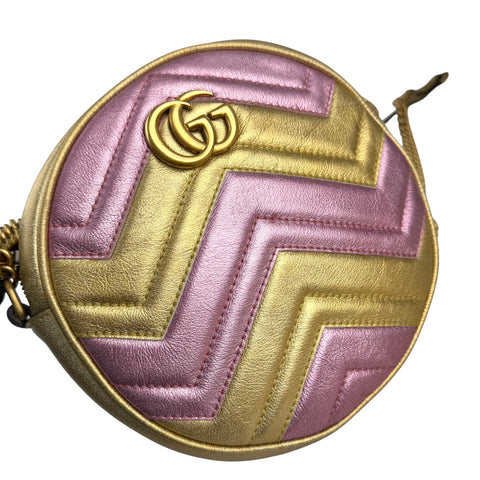 Gucci Gold GG Marmont Round Crossbody Bag