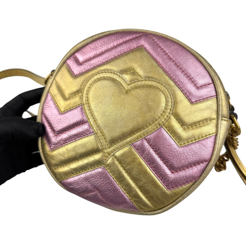 Gucci Gold GG Marmont Round Crossbody Bag
