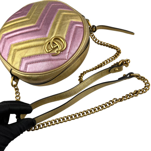 Gucci Gold GG Marmont Round Crossbody Bag