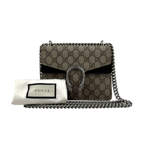 Pre-owned gucci-dionysus-mini-shoulder-bag-gg-supreme-brown-black back view