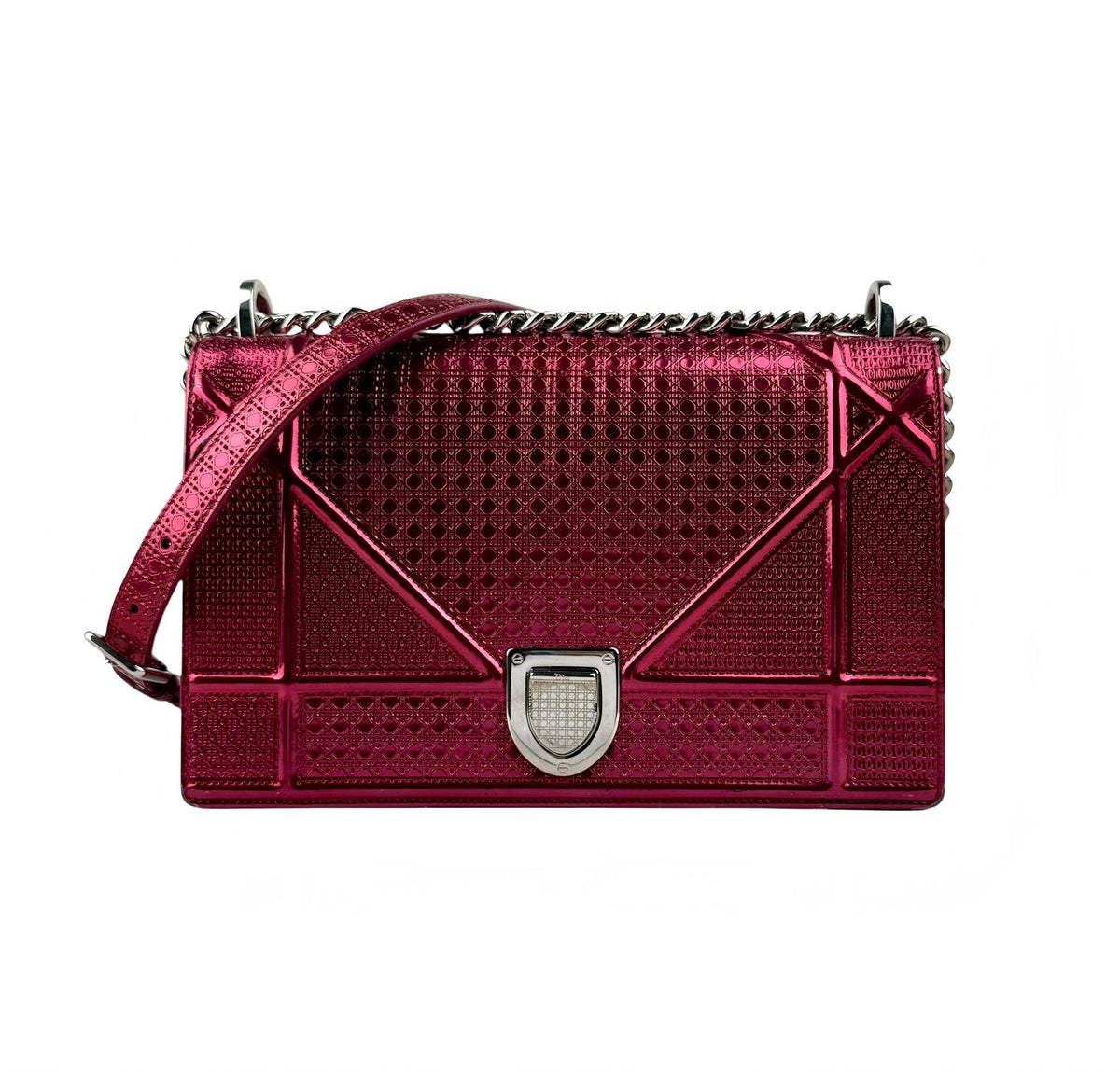 Dior Pink Metallic Perforated Leather Medium Diorama Bag
