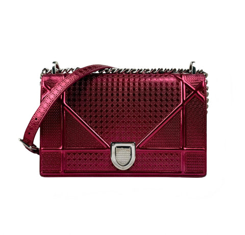 Dior Pink Metallic Perforated Leather Medium Diorama Bag