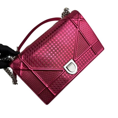 Dior Pink Metallic Perforated Leather Medium Diorama Bag