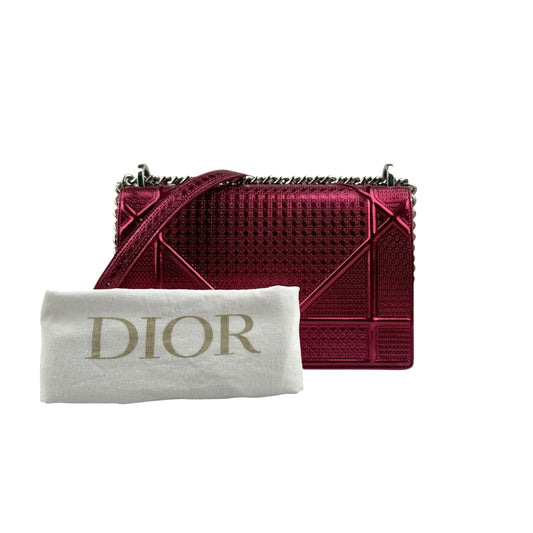 Pre-owned dior-medium-pink-metallic-perforated-leather-handbag back view