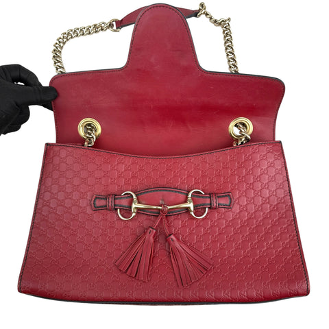 Pre-owned gucci red microguccissima leather medium emily chain shoulder bag front