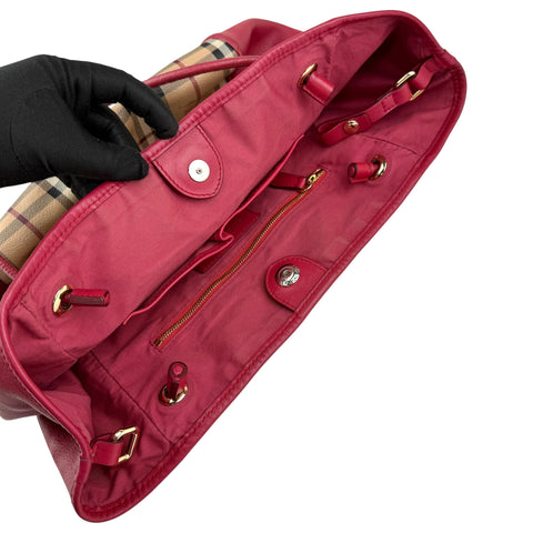 Burberry Leather Trimmed Haymarket Check Coated Canvas Canterbury tote bag