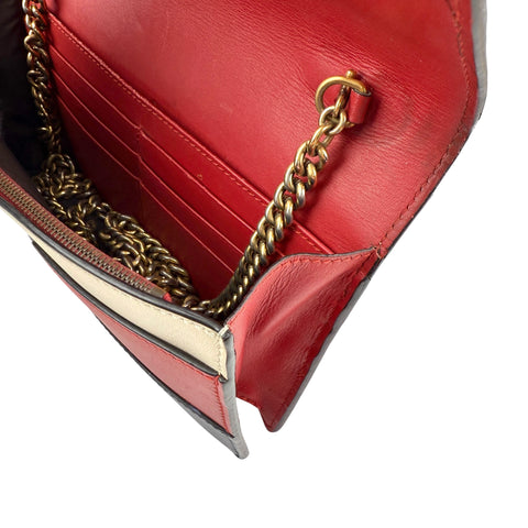 Pre-owned Gucci Calfskin Queen Margaret Chain Wallet Blue Agata Hibiscus Red Mystic White
