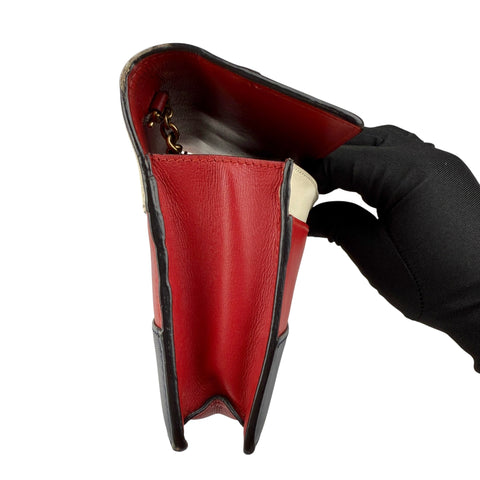 Pre-owned Gucci Calfskin Queen Margaret Chain Wallet Blue Agata Hibiscus Red Mystic White
