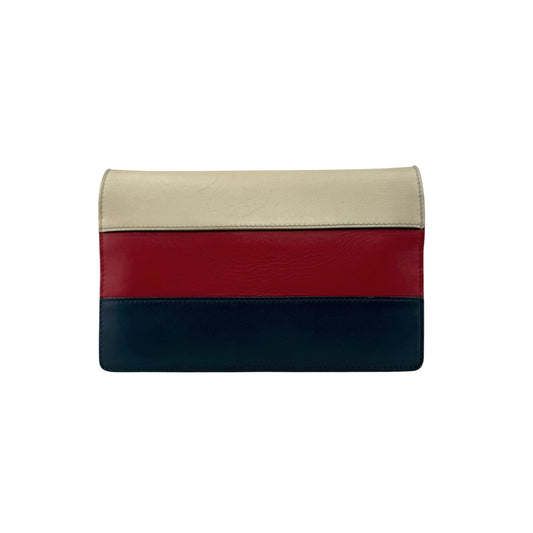 Pre-owned Gucci Calfskin Queen Margaret Chain Wallet Blue Agata Hibiscus Red Mystic White back view