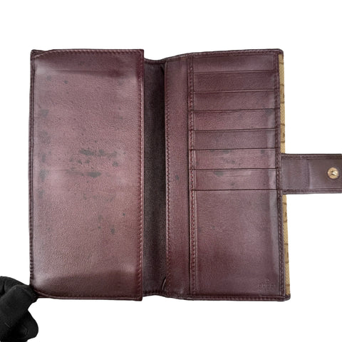 Gucci Lovely Brown Canvas Leather Long Wallet