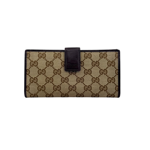 Gucci Lovely Brown Canvas Leather Long Wallet