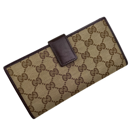 Gucci Lovely Brown Canvas Leather Long Wallet