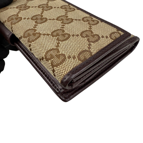 Gucci Lovely Brown Canvas Leather Long Wallet