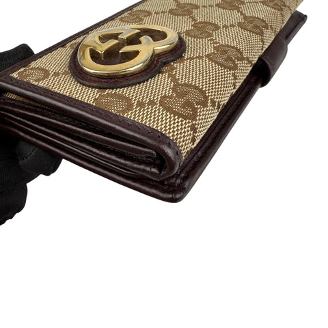 Gucci Lovely Brown Canvas Leather Long Wallet