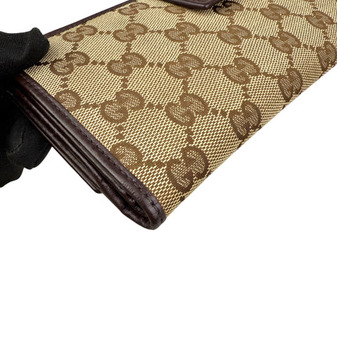 Gucci Lovely Brown Canvas Leather Long Wallet