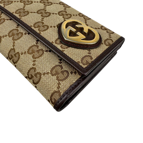Gucci Lovely Brown Canvas Leather Long Wallet