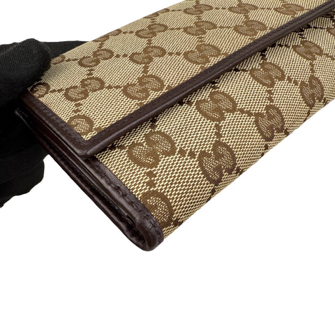 Gucci Lovely Brown Canvas Leather Long Wallet