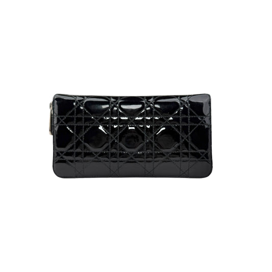 Pre-owned Dior Cannage Patent Lady Dior Wallet Black main image