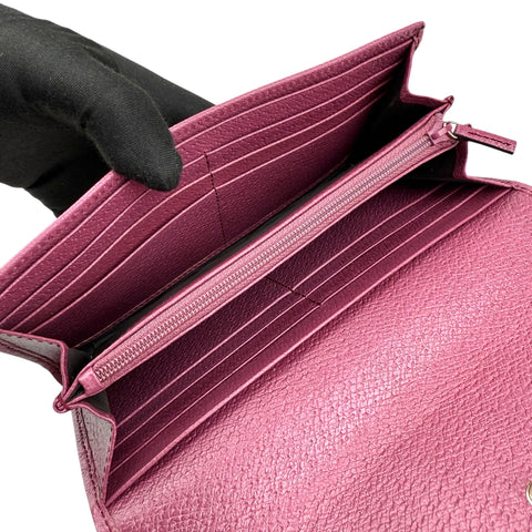 Gucci Calfskin GG Monogram Continental Wallet Beige Fuchsia