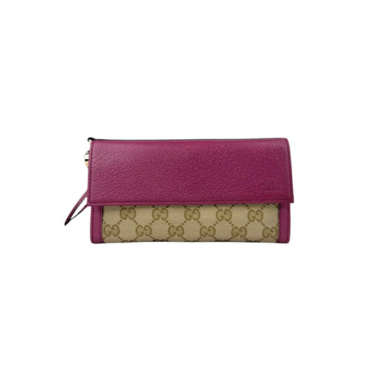 Gucci Calfskin GG Monogram Continental Wallet Beige Fuchsia