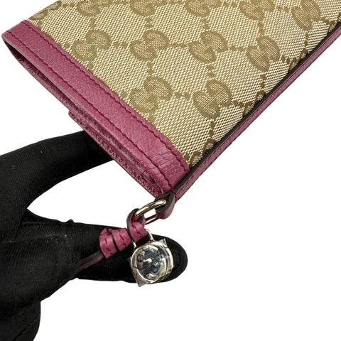 Gucci Calfskin GG Monogram Continental Wallet Beige Fuchsia