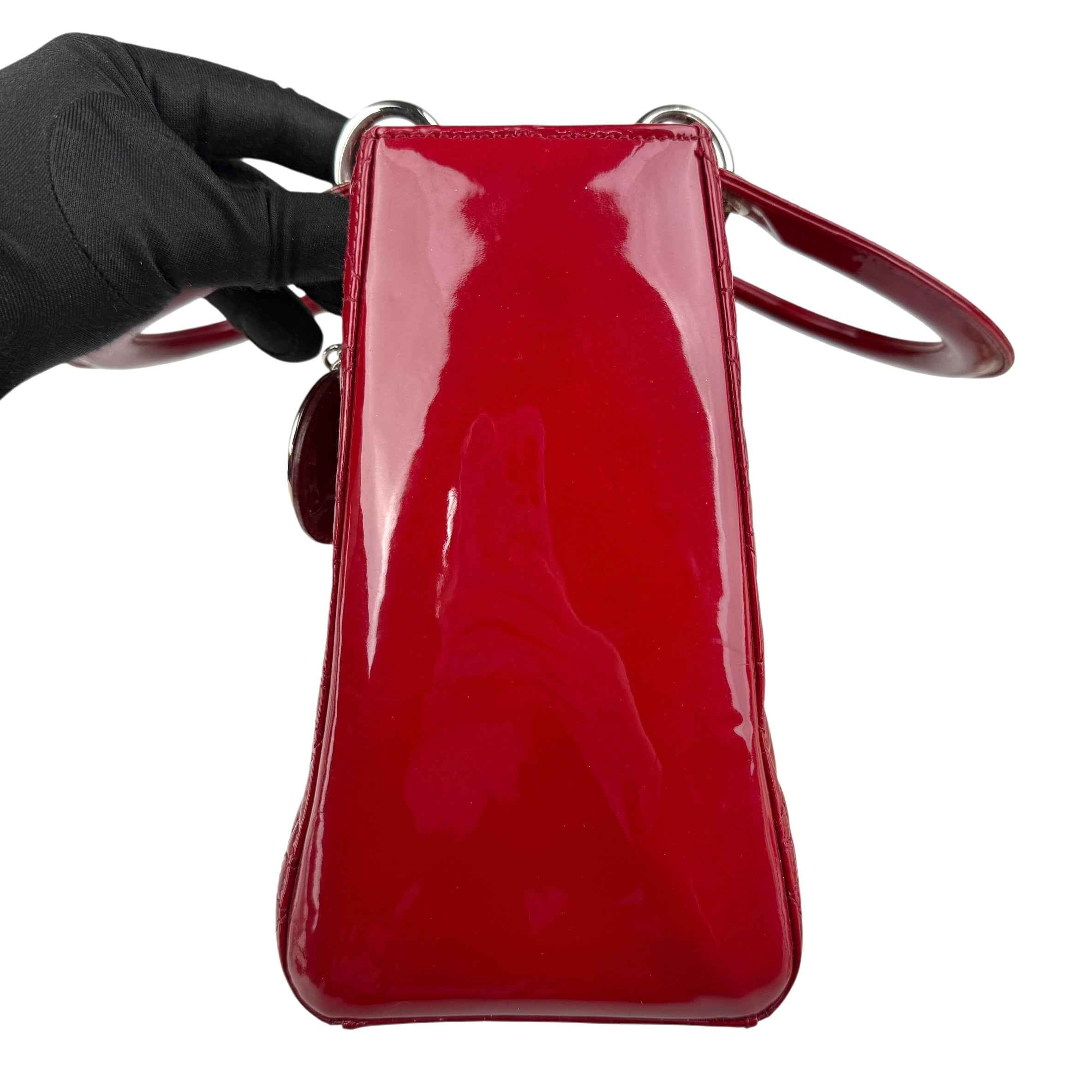 Christian Dior Lady Dior - Medium in Red, Cannage Quilted Patent