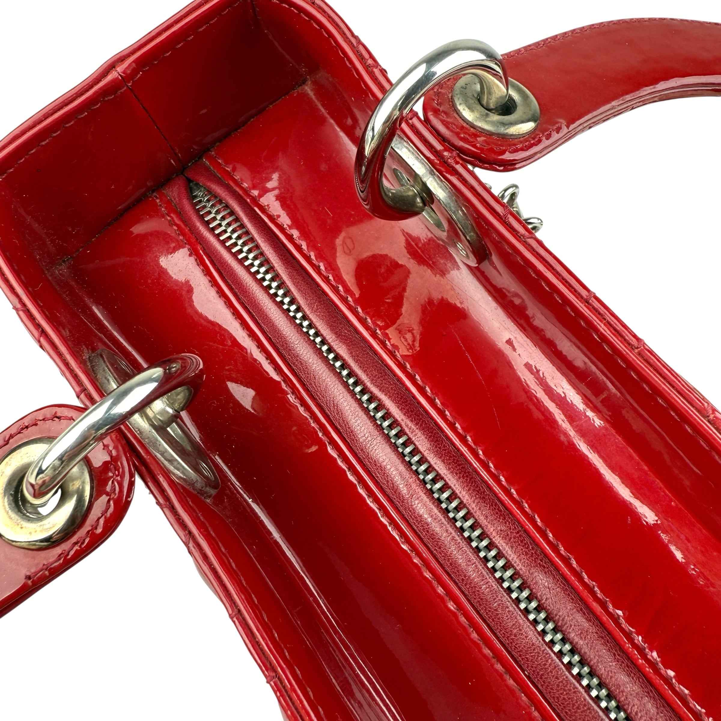 Christian Dior Lady Dior - Medium in Red, Cannage Quilted Patent