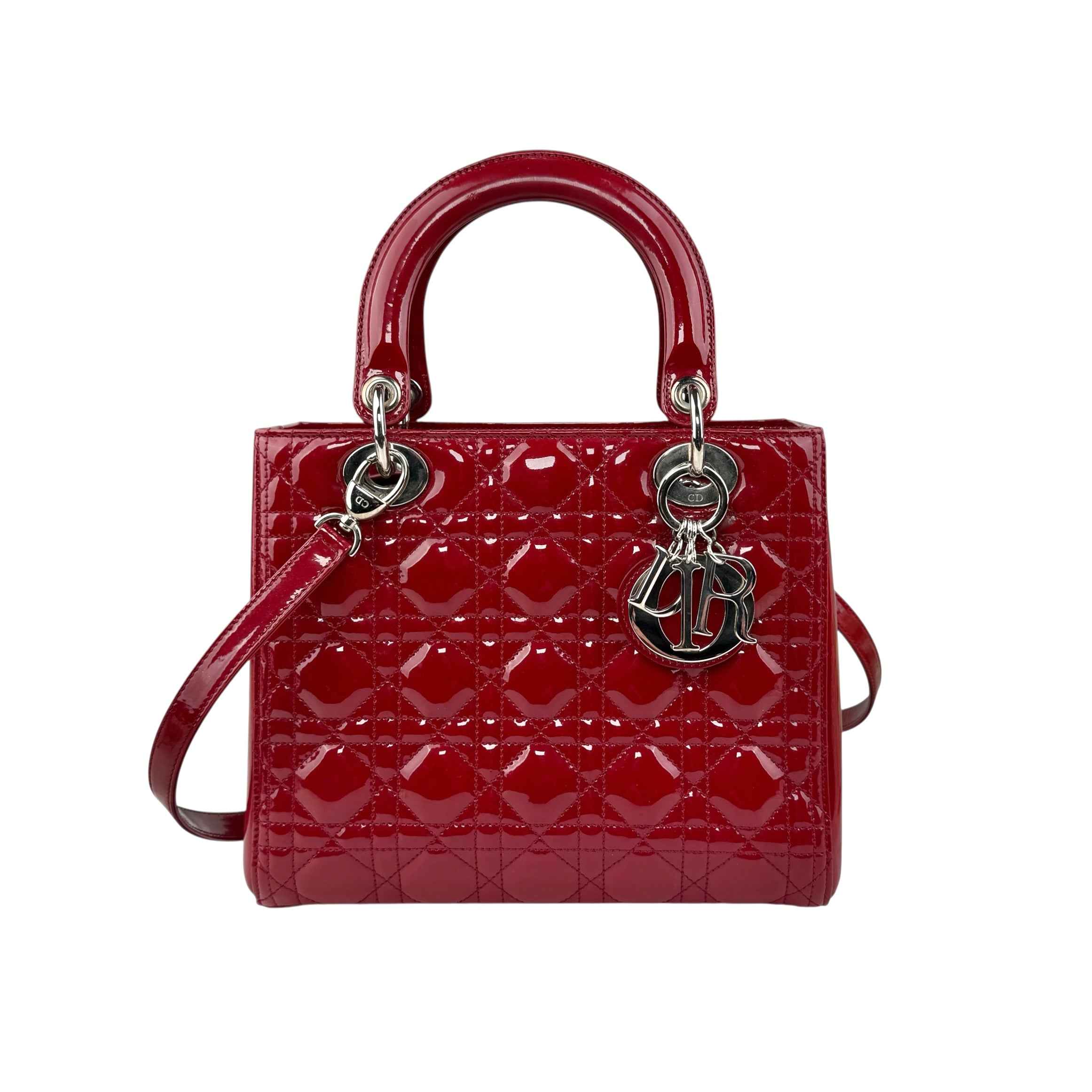 Christian Dior Lady Dior - Medium in Red, Cannage Quilted Patent