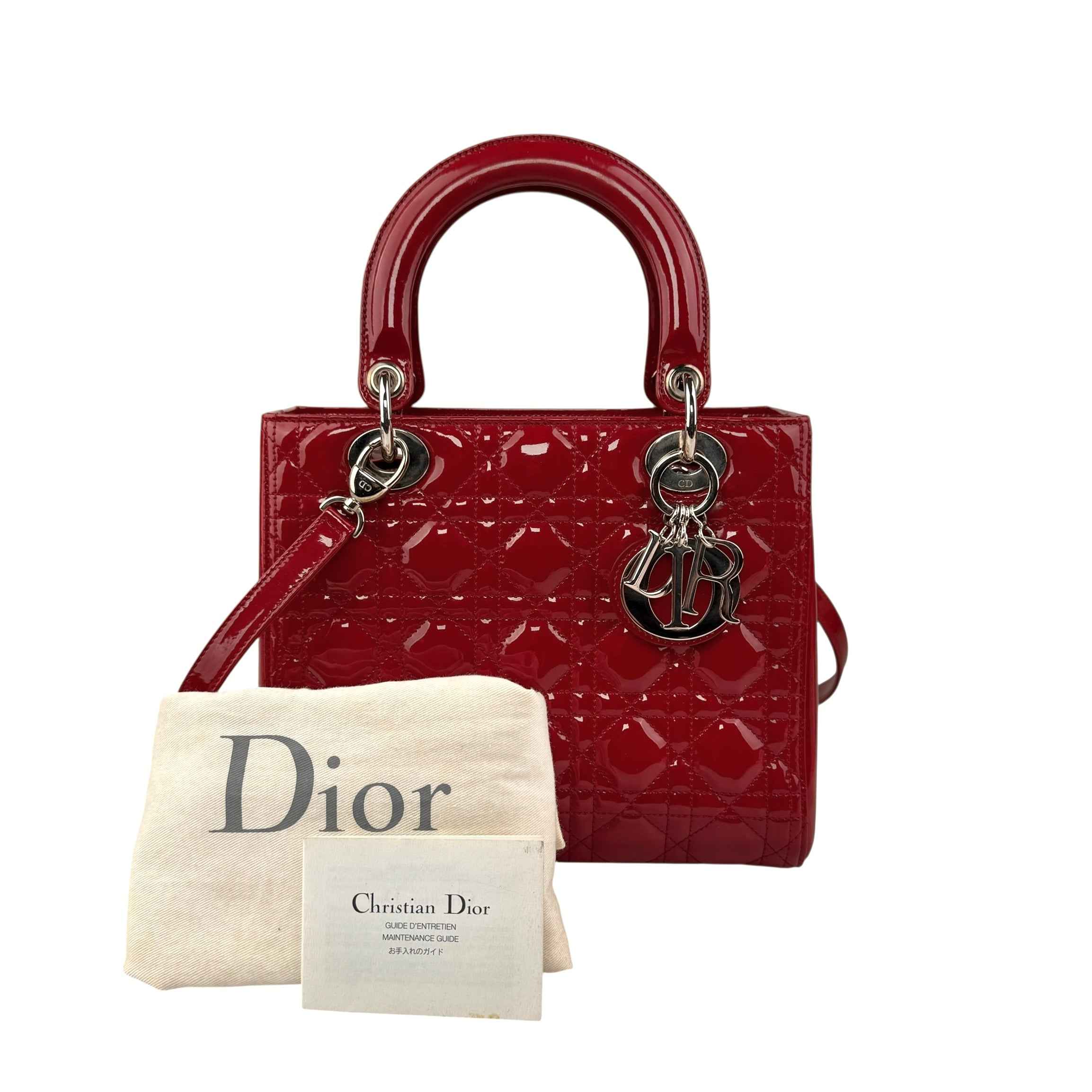 Christian Dior Lady Dior - Medium in Red, Cannage Quilted Patent