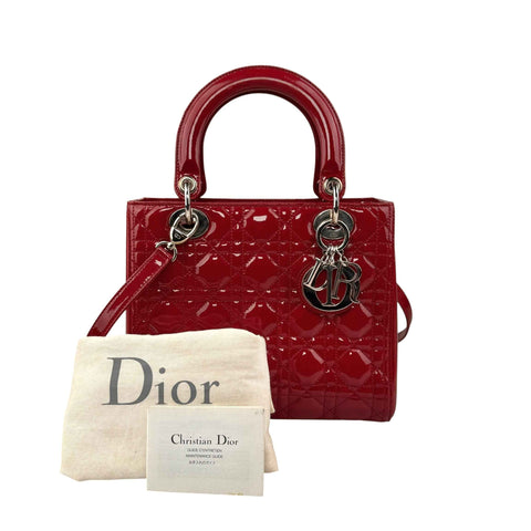Christian Dior Lady Dior - Medium in Red, Cannage Quilted Patent