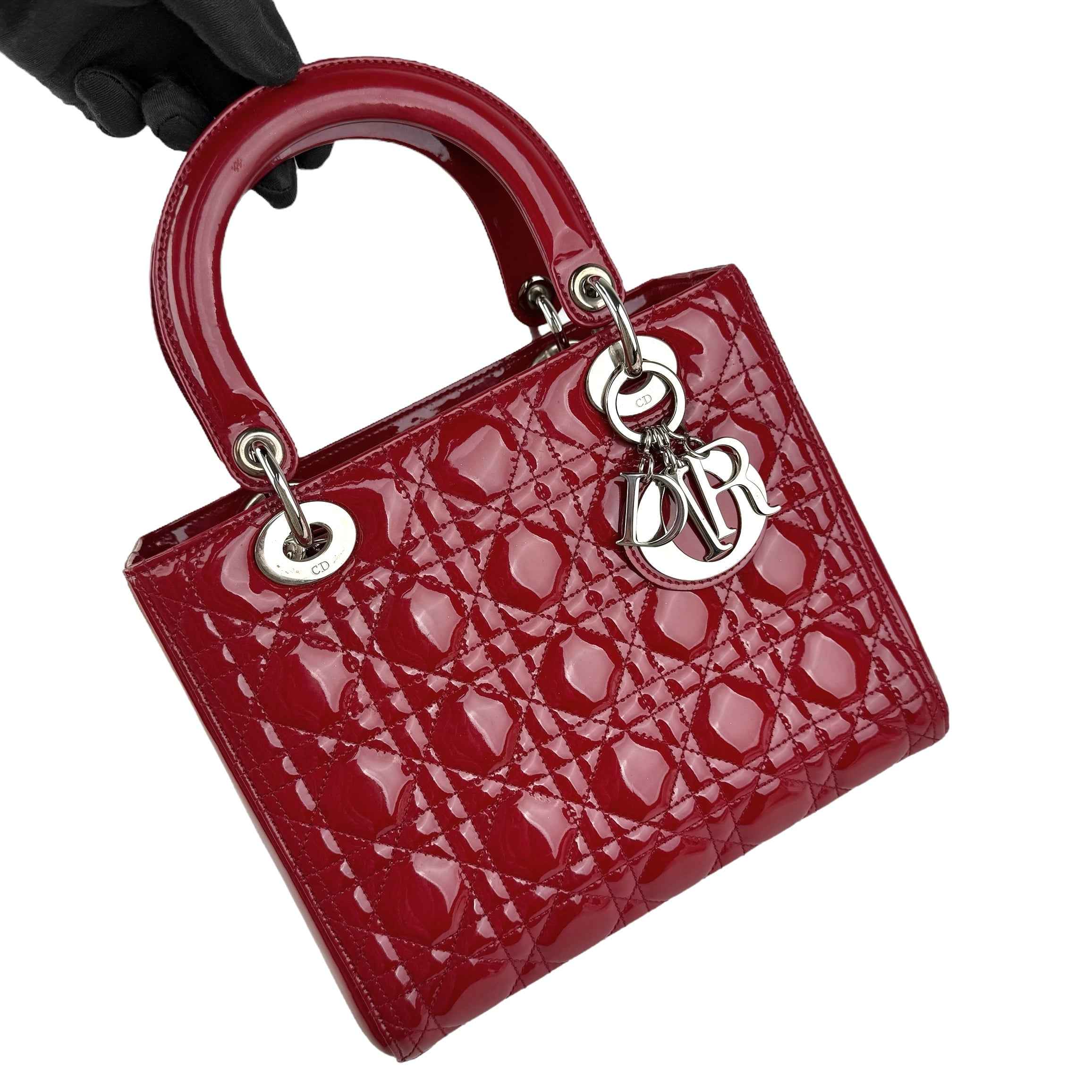 Christian Dior Lady Dior - Medium in Red, Cannage Quilted Patent