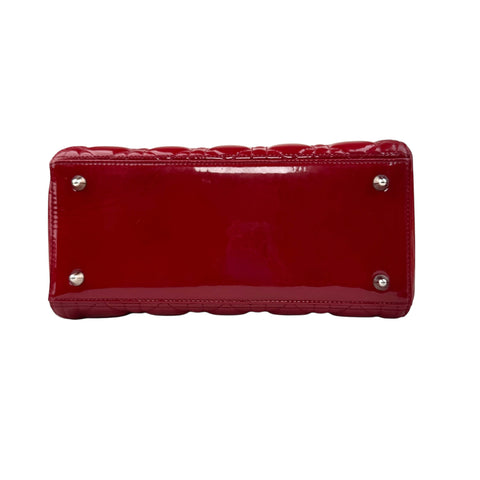 Pre-owned Christian Dior Lady Dior - Medium in Red, Cannage Quilted Patent