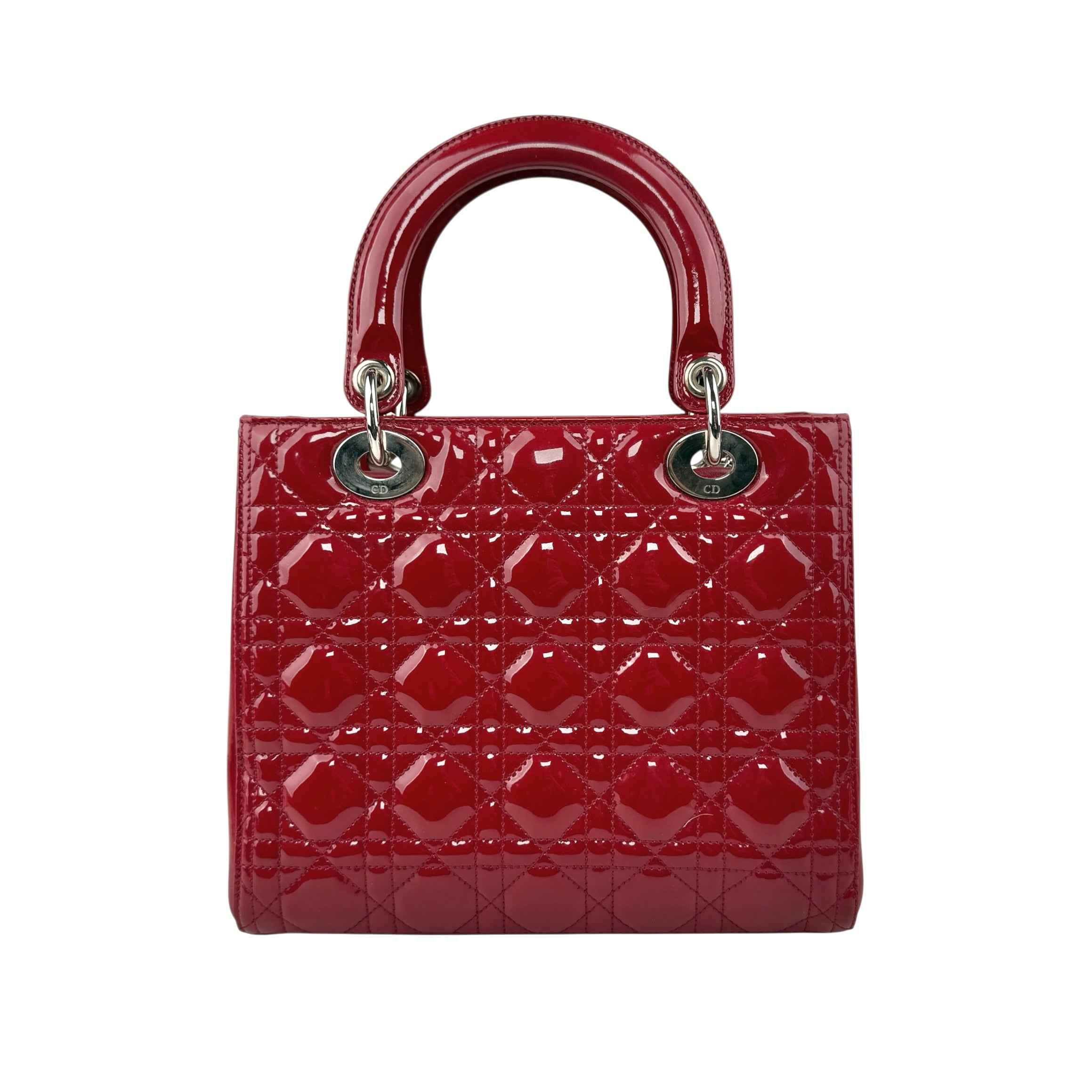 Christian Dior Lady Dior - Medium in Red, Cannage Quilted Patent
