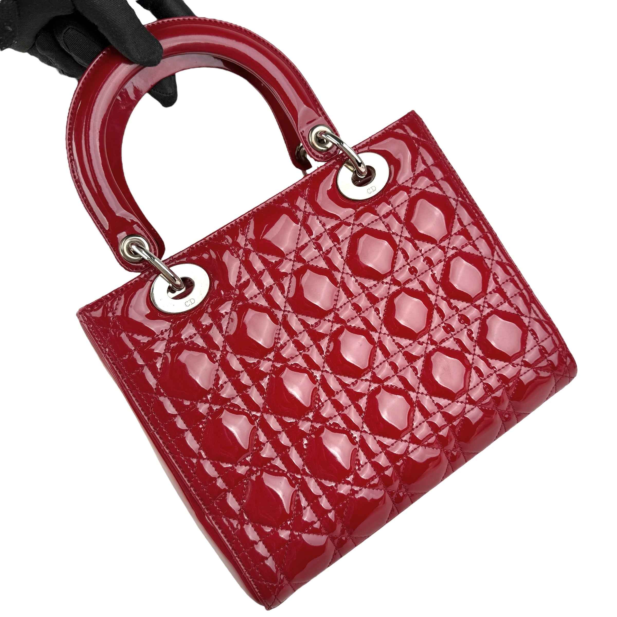 Christian Dior Lady Dior - Medium in Red, Cannage Quilted Patent