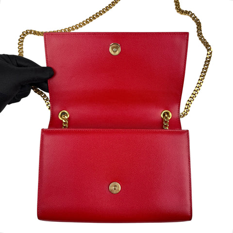 Saint Laurent Eros Red Grained Leather Monogram Kate Flap Bag