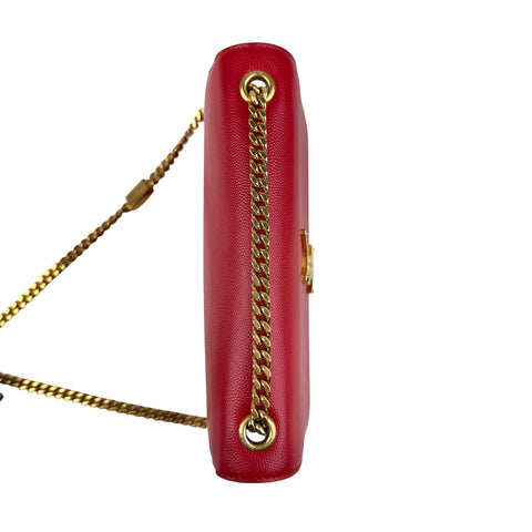 Saint Laurent Eros Red Grained Leather Monogram Kate Flap Bag