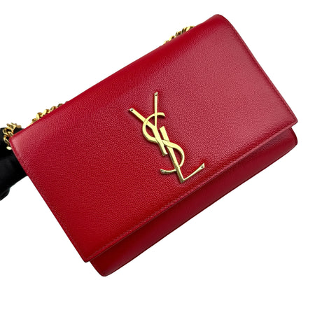 Saint Laurent Eros Red Grained Leather Monogram Kate Flap Bag