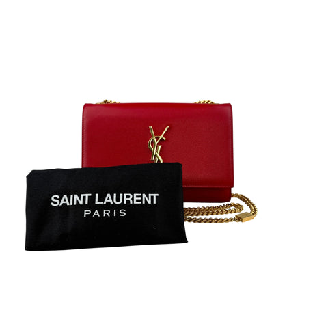 Saint Laurent Eros Red Grained Leather Monogram Kate Flap Bag