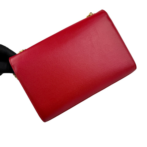 Saint Laurent Eros Red Grained Leather Monogram Kate Flap Bag