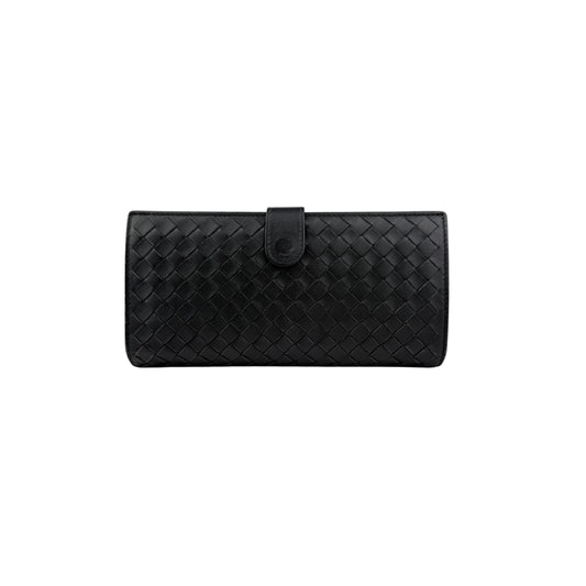 Pre-owned Bottega Veneta Black Intrecciato Woven Nappa Leather Continental Wallet wallet back view