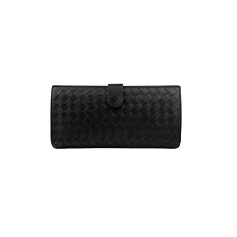 Pre-owned Bottega Veneta Black Intrecciato Woven Nappa Leather Continental Wallet wallet back view