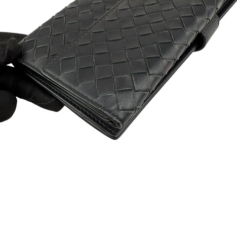 Pre-owned Bottega Veneta Black Intrecciato Woven Nappa Leather Continental Wallet wallet