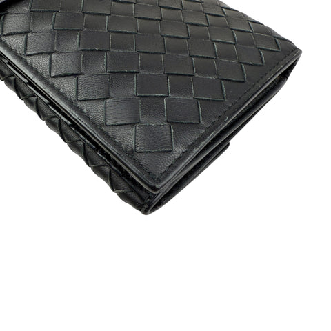 Pre-owned Bottega Veneta Black Intrecciato Woven Nappa Leather Continental Wallet wallet