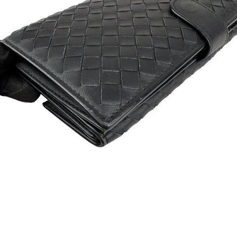 Pre-owned Bottega Veneta Black Intrecciato Woven Nappa Leather Continental Wallet wallet
