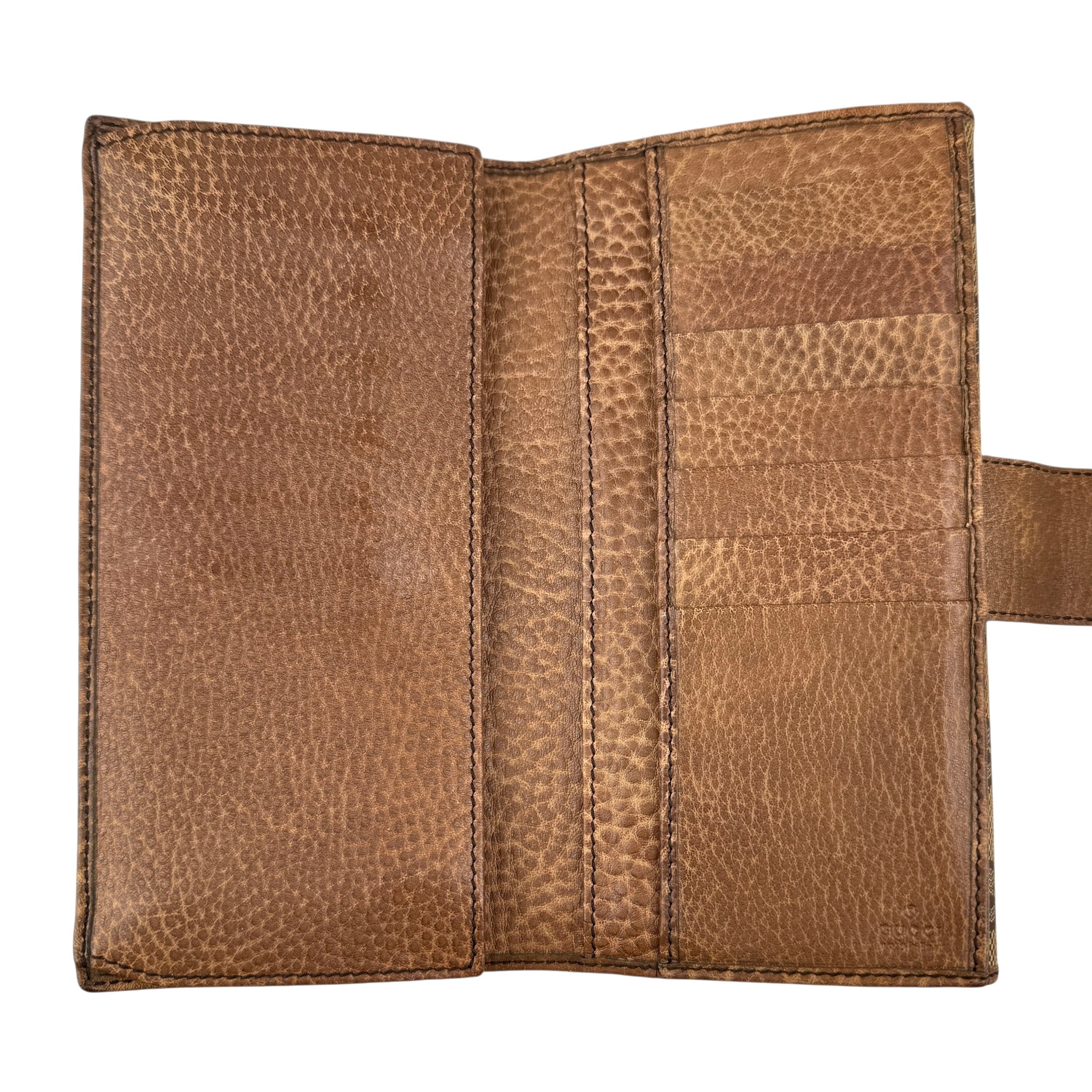 Pre-owned Gucci Beige/Tan GG Canvas and Leather Continental Wallet wallet