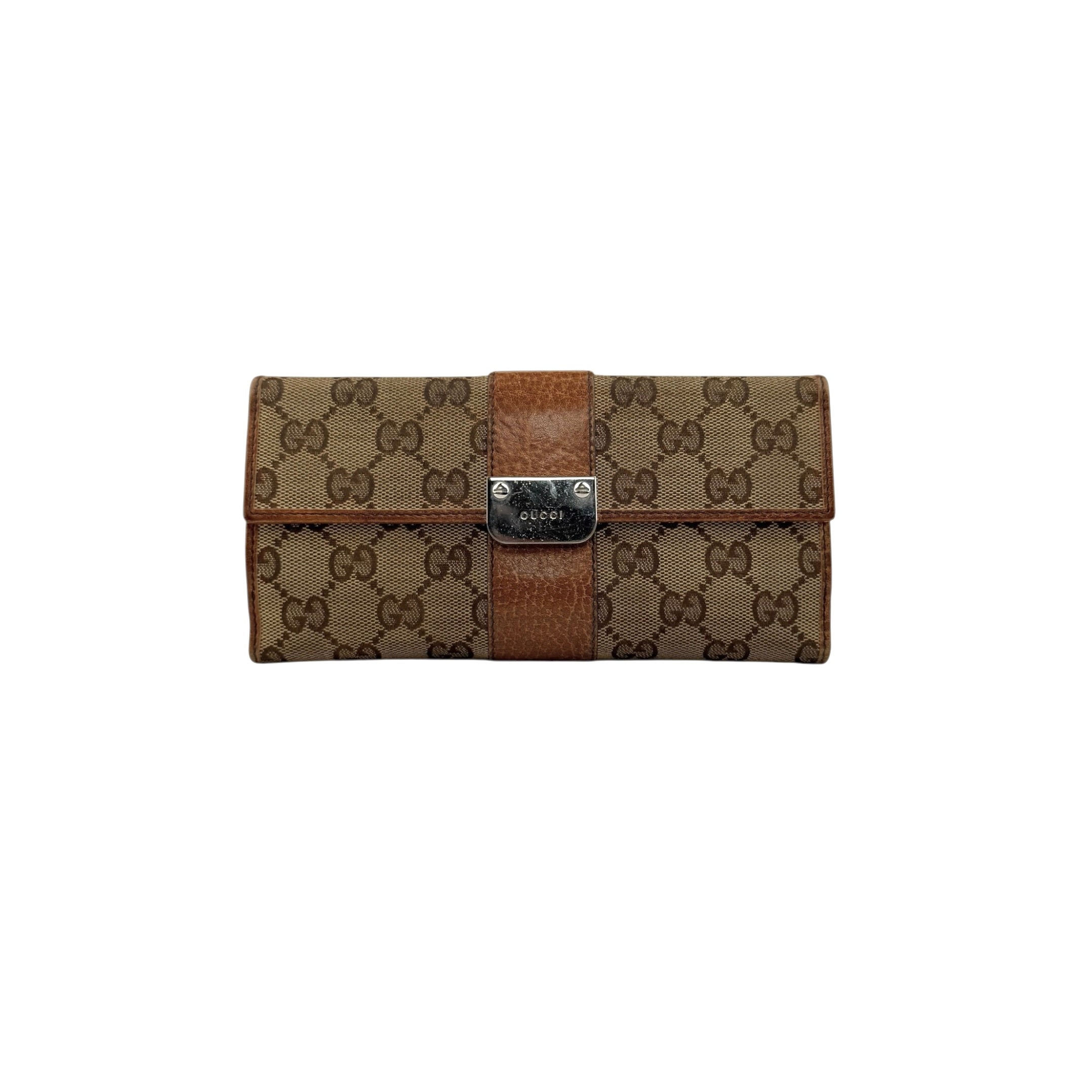 Pre-owned Gucci Beige/Tan GG Canvas and Leather Continental Wallet wallet main image