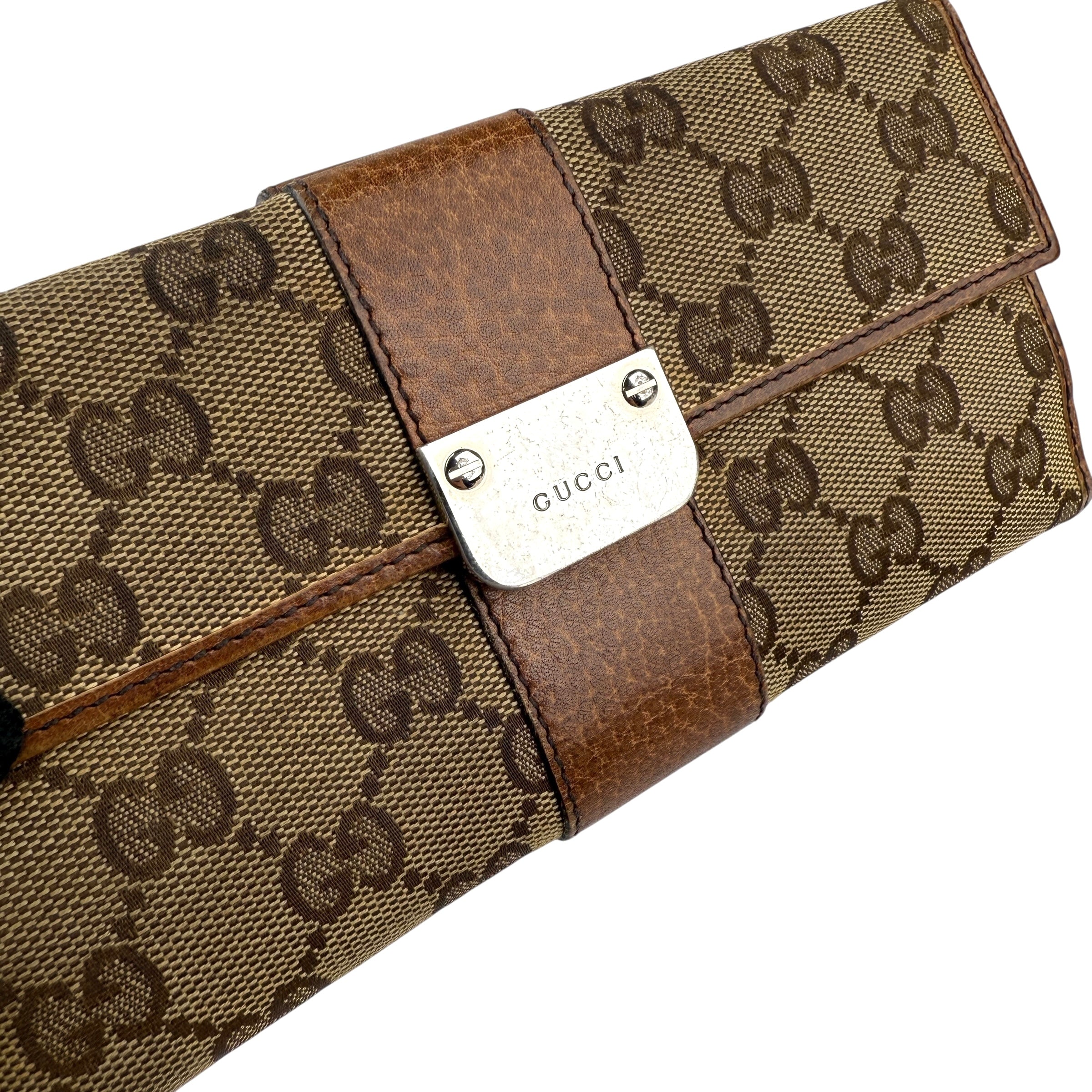 Pre-owned Gucci Beige/Tan GG Canvas and Leather Continental Wallet wallet