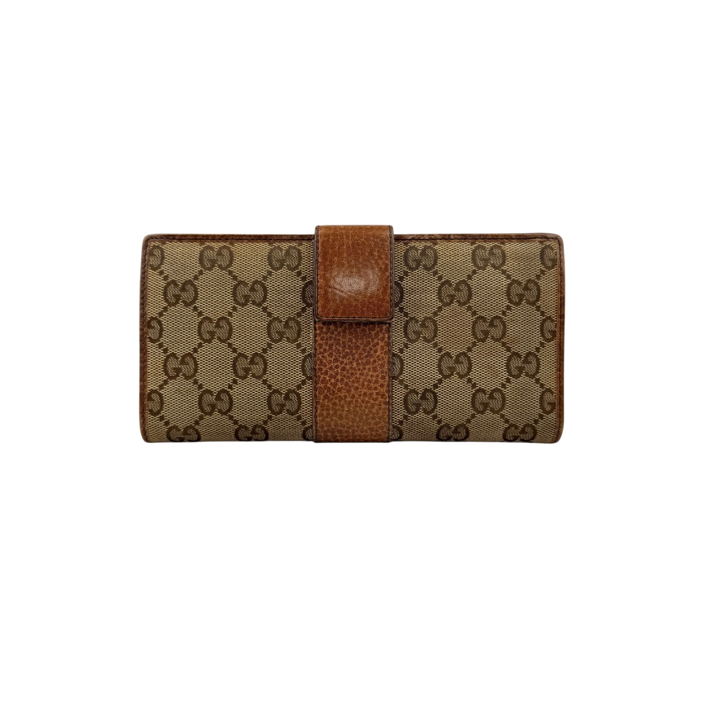 Pre-owned Gucci Beige/Tan GG Canvas and Leather Continental Wallet wallet back view