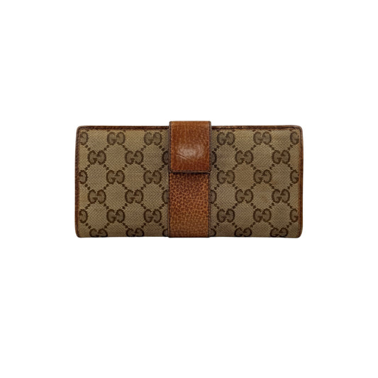 Pre-owned Gucci Beige/Tan GG Canvas and Leather Continental Wallet wallet back view