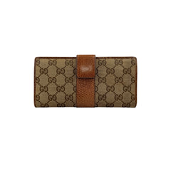 Pre-owned Gucci Beige/Tan GG Canvas and Leather Continental Wallet wallet back view